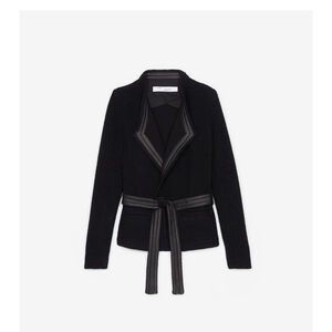 Iro Teby Black leather trim jacket belted open textured size 36 small cardigan